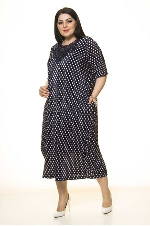 Yaka Detaylı Lacivert Cepli Büyük Beden Elbise F10-1729