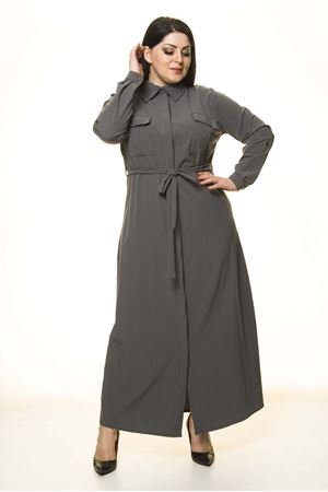 Önden Düğmeli Büyük Beden Uzun Elbise G10-1673