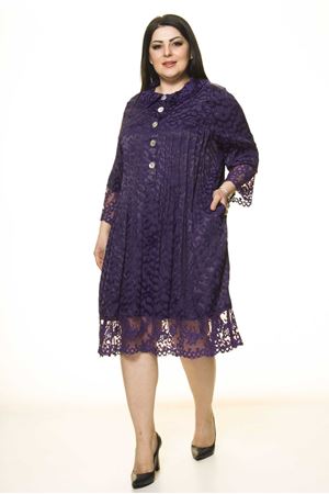 Büyük Beden Düğme Detaylı Elbise G10-1664