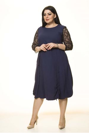 Lacivert Dantel Kollu Büyük Beden Elbise G10-1667