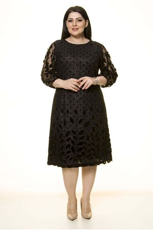 Siyah Lame Astarlı Büyük Beden Elbise J10-1746
