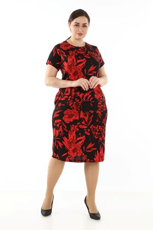 Kısakol Cepli Desenli Büyük Beden Elbise 10A-1758