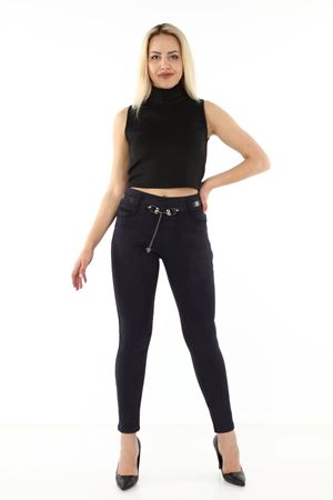 Lacivert Ekoseli Kemersiz Esnek Pantolon L1-1693