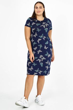 Kısakol Cepli Kelebek Desenli Büyük Beden Elbise 23C-1770