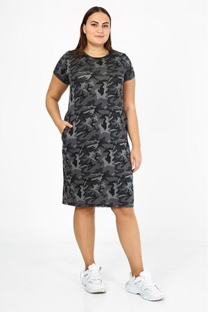 Kısakol Cepli Kamuflaj Desenli Büyük Beden Elbise 21B-1772