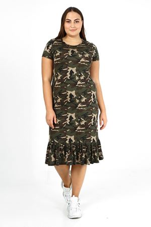 Kamuflaj Desen Eteği Fırfırlı Büyük Beden Elbise 3F-1773