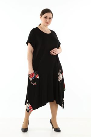 Garnili Cepli Büyük Beden Elbise 18E-1769