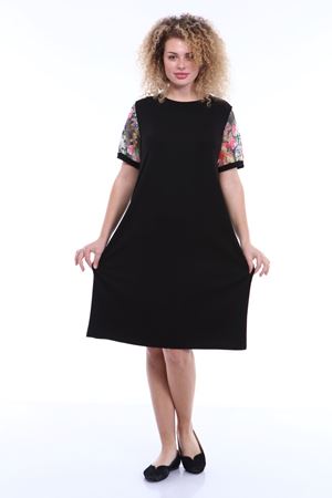 Kol Detaylı Siyah Büyük Beden Elbise 4C-1792
