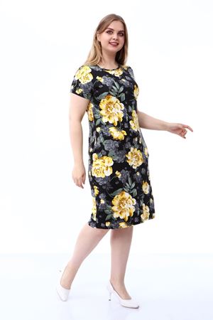 Çiçek Desenli Büyük Beden Elbise 21E-1805