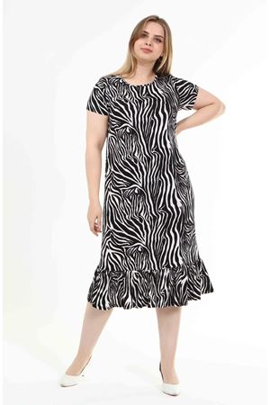 Desenli Büyük Beden Kısa Kol Elbise 12E-1812