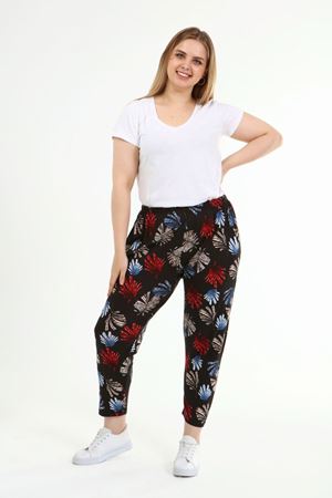 Büyük Beden Siyah Desenli Cepli Pantolon 34C-1814