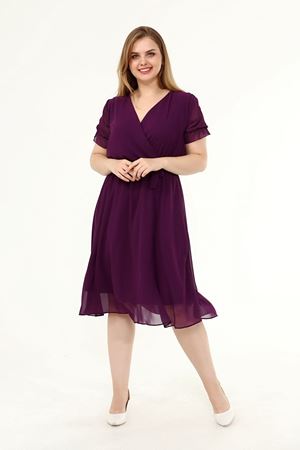 Kruvaze Yaka Büyük Beden Şifon Elbise 22B-1819