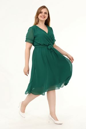 Kruvaze Yaka Büyük Beden Şifon Elbise 29E-1822