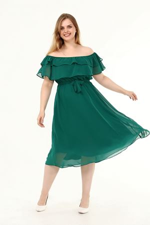 Karmen Yaka Büyük Beden Şifon Elbise 34E-1825