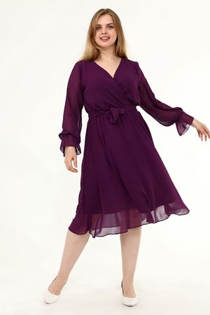 Uzun Kol Büyük Beden Şifon Elbise 10A-1820