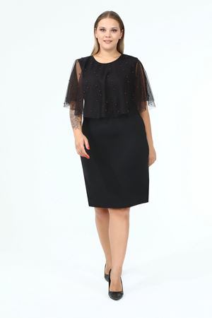 Kızıl İncili Şallı Büyük Beden Elbise 30A-1851