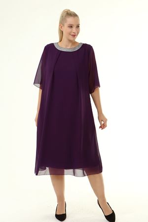 Büyük Beden Şifon Elbise 19D-1865