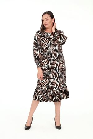 Eteği Fırfırlı Zebra Desen Büyük Beden Elbise 15D-1912