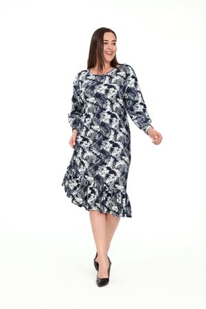 Eteği Fırfırlı Yaprak Desen Büyük Beden Elbise 30A-1913