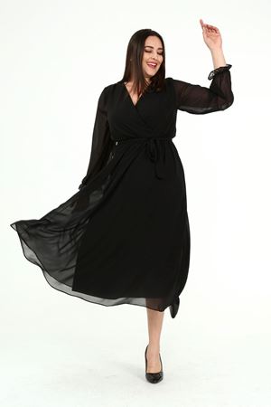 Uzun Kol Büyük Beden Şifon Elbise 26B-1928