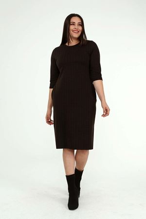 Jakarlı Cepli Kışlık Büyük Beden Elbise 12E-1935