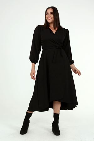 Büyük Beden Vatkalı Atlas Elbise 8D-1936