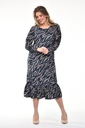 Desenli Eteği Fırfırlı Büyük Beden Elbise 13C-1922