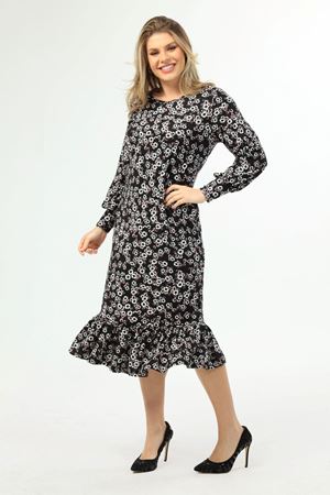 Desenli Eteği Fırfırlı Büyük Beden Elbise 25B-1937