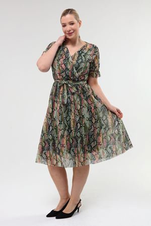 Kruvaze Yaka Büyük Beden Tül Elbise 8D-1969