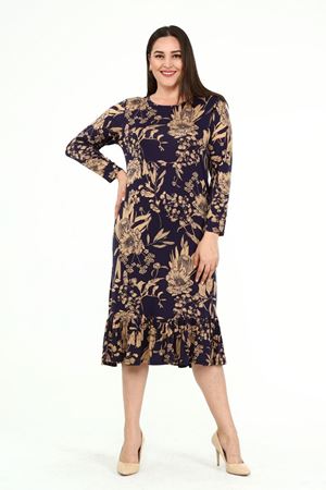 Büyük Beden Uzun Kol Viskon Elbise 4A-1971