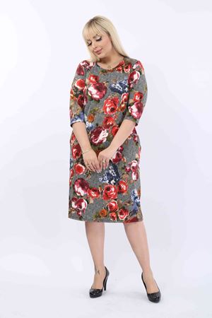 Desenli Cepli Büyük Beden Elbise 21E-2018