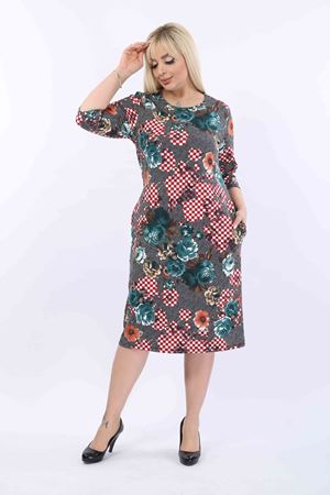 Desenli Cepli Büyük Beden Elbise 22A-2005