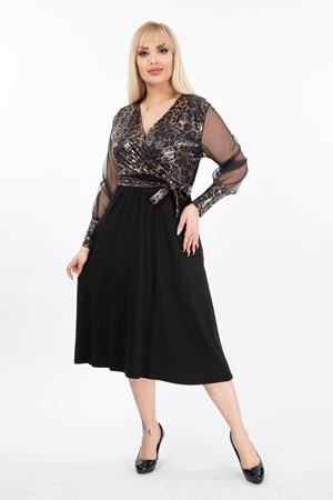 Büyük Beden Kruvaze Yaka Esnek Elbise 29A-2065