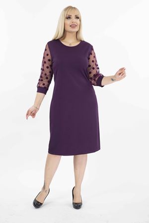 Puanlı Flok Kol Büyük Beden Elbise 15B-2037