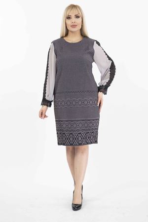Jakarlı Kumaş Tül Kol Büyük Beden Cepli Fermuarlı Elbise G10-2074