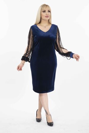 Kol Detaylı Kadife Büyük Beden Elbise 30A-2080