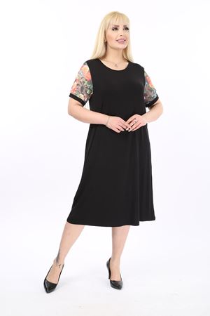 Kol Detaylı Siyah Büyük Beden Elbise 4C-17921