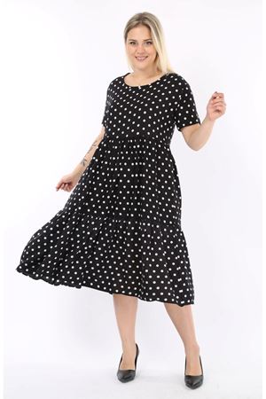 Büyük Beden Dokuma Kumaş Puanlı Yazlık Elbise F1-2138