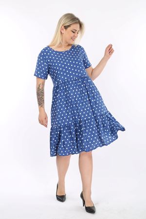 Büyük Beden Dokuma Kumaş Puanlı Yazlık Elbise F1-2139