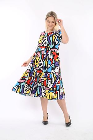 Büyük Beden Dokuma Kumaş Yazlık Elbise F1-2140