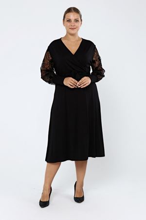 Büyük Beden Kruvaze Yaka Esnek Elbise 14C-2057