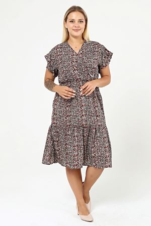 Büyük Beden Dokuma Kumaş Yazlık Elbise 5B-2161