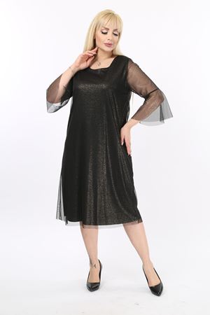 İspanyol Kol Büyük Beden Simli Abiye Elbise 38D-2171