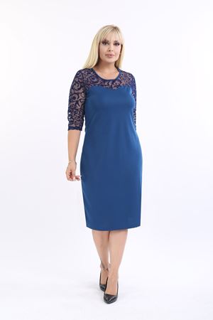 İndigo Floklu Büyük Beden Elbise 25A-2154