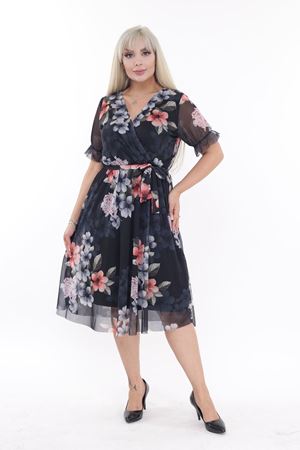 Kruvaze Yaka Büyük Beden Yazlık Elbise 26D-2198