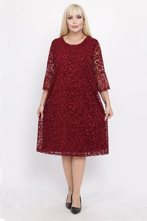 İspanyol Kol Büyük Beden Bordo Abiye Elbise 20D-2205