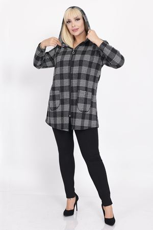 Büyük Beden Cepli Kapüşonlu Hırka 15C-2219