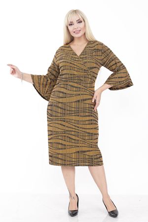 Volan Kol Desenli Büyük Beden Elbise 18C-2235