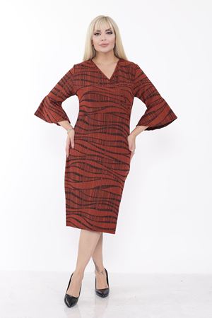 Volan Kol Desenli Büyük Beden Elbise 3D-2238