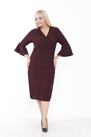 Volan Kol Desenli Büyük Beden Elbise 4E-2244